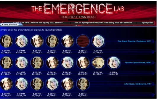 Figure E‐245: Screengrab of the online post‐performance component, showing which genetic modifications  and proportional split of voting  for the Being built on the 3:30 pm staging on September 23 2007.  At the bottom of the screen is a button, ‘Interact with your Being,’ which lead to a forum  where participants could continue to engage with it and Parents from their staging  