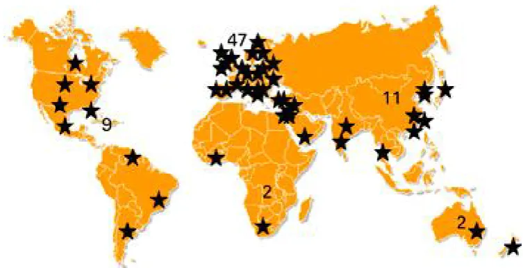 Fig. 4: Worldwide location of unrelated donor registries64(Star symbol indicates location of registries)
