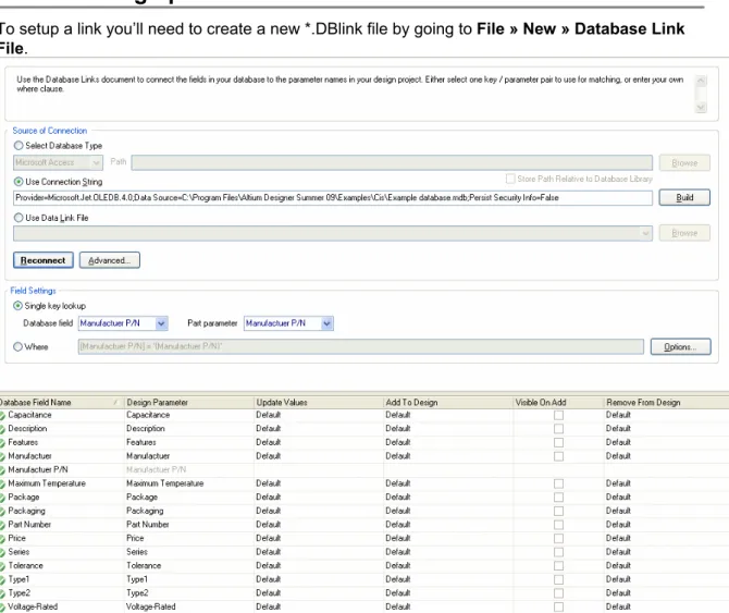 Figure 2. A Database link file created for a project with all the links setup 