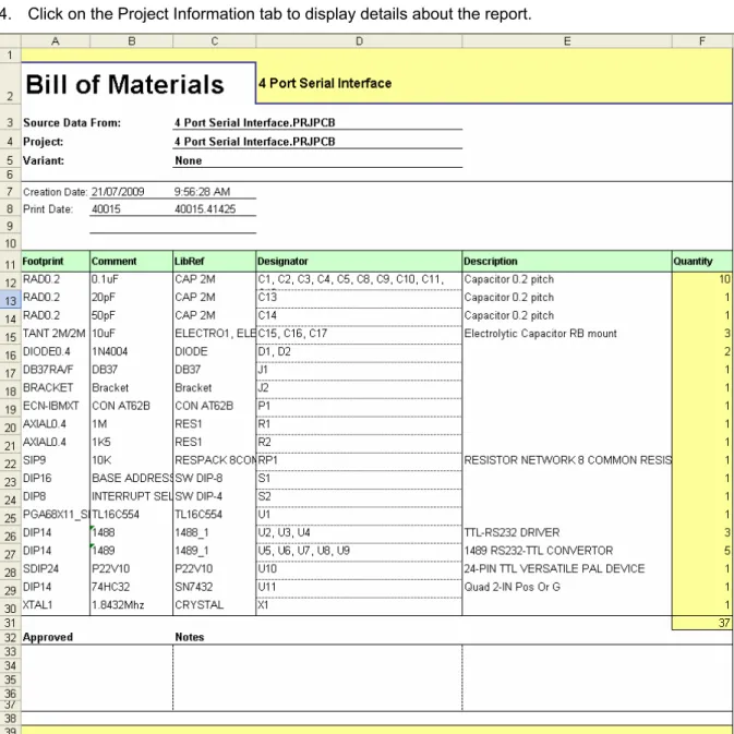 Figure 10. Generated Report in Excel using BOM Default Template.XLT template. 