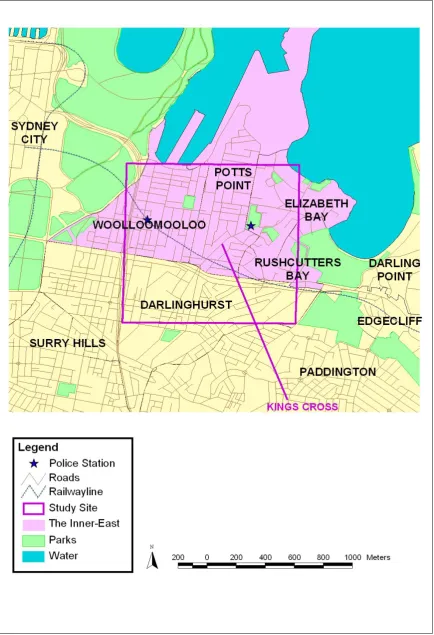 Figure 4.  Map of Sydney’s inner-east, depicting the Kings Cross study area. 