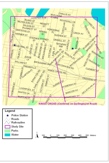 Figure 5.  Street map of the Kings Cross study site. 
