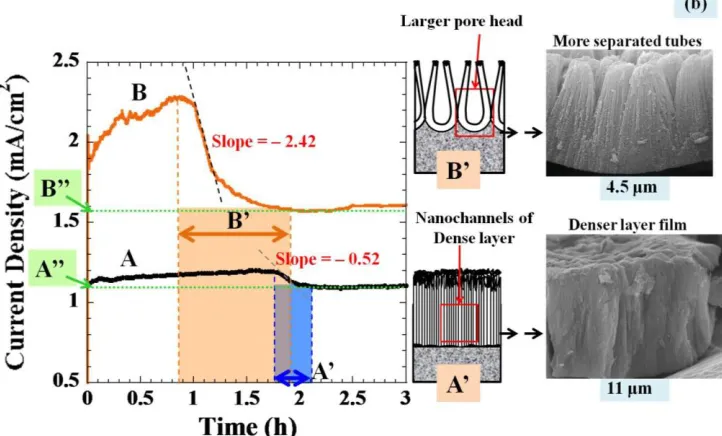 Figure 11.   Current-time responses obtained from anodization of a Ti foil samples in DMSO:EtOH (1:1)4.0% HF electrolytes (solution A)