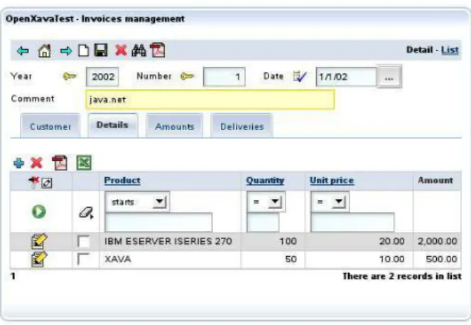 Fig. 1. Example of graphical user interface generated using OpenXava (taken from [17]).
