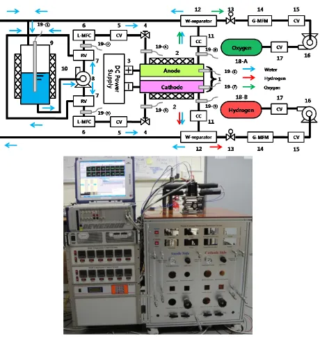 Figure 2.  Experimental setup for evaluating the control of temperature and flow rate of a PEM water electrolysis system