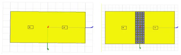 Figure 23.Photo of microstrip antennas with and without theEBG structure. The substrate thickness is 1.92 mm and its dielectricconstant is 10.2