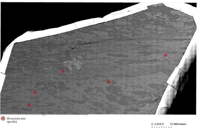 Figure 4-10. MicroGIS map of zircons imaged with BSE and EBSD in sample Wcc 2. 