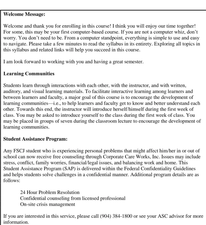 Figure 4. Examples of written communication included in the fall 2012 syllabi of all six  developmental mathematics study participants at Florida State College at Jacksonville