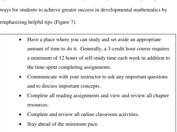 Figure 7. Tips for Achieving Greater Success in Developmental Mathematics. 