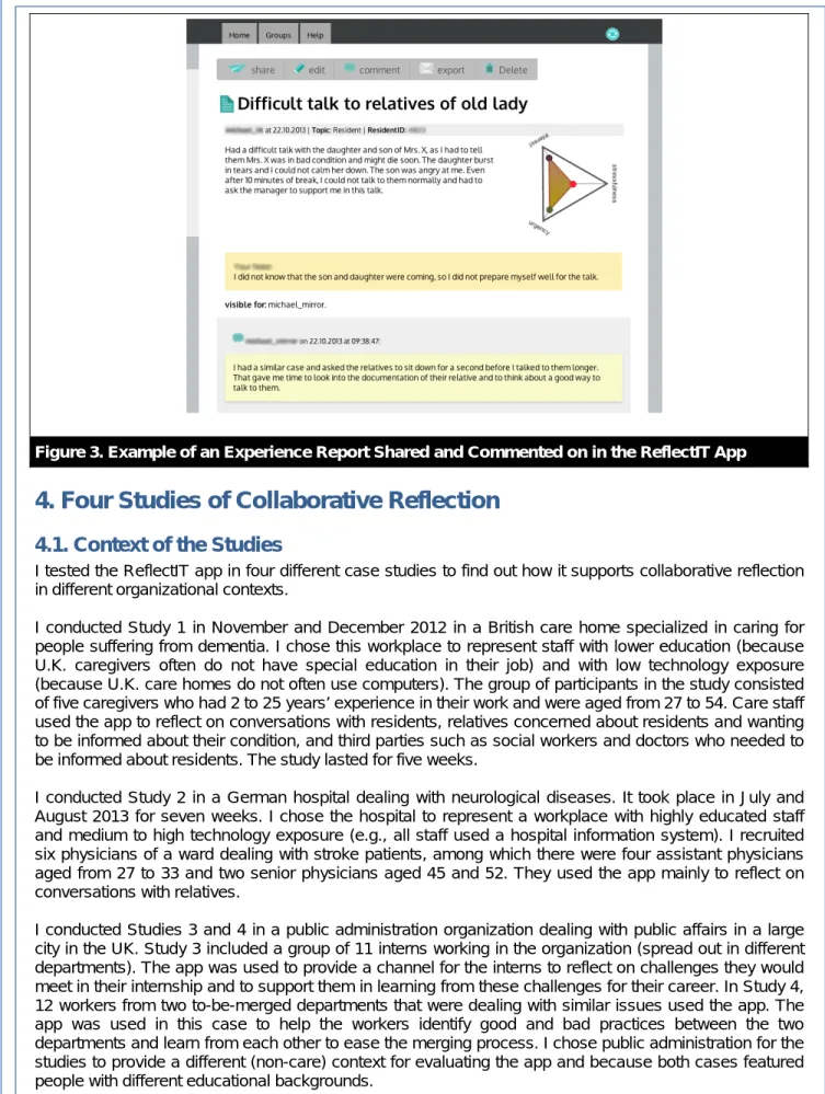 Figure 3. Example of an Experience Report Shared and Commented on in the ReflectIT App 