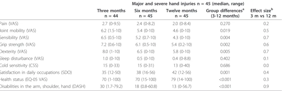 Table 2 Subjective outcome concerning hand function, satisfaction in daily occupations, and health (n = 45).
