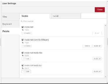 Figure 10: Node-RED’s palette manager. 