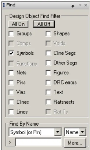 Figure 8. The Find control panel set up so that only symbols can be selected.