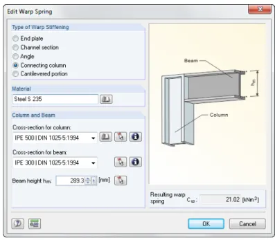 Figure 3.18: Dialog box Edit Warp Spring, type Connecting column 