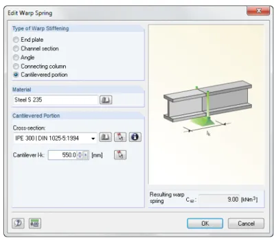 Figure 3.19: Dialog box Edit Warp Spring, type Cantilevered portion 