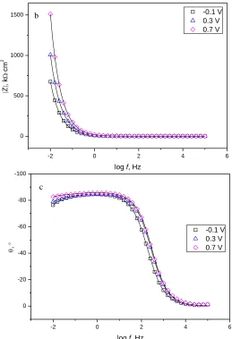 Figure 8. The EIS results obtained for carbon steel electrodes passivated for 5 h under different potentials