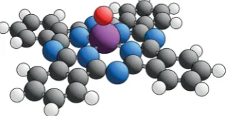 Figure 1. Ball-and-stick model representation of the VOPc molecule.Coloring used is O = red, N = blue, C = black, H = white, and V =purple.