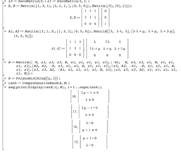 Figure 2.5: The computed rank values and the corresponding conditions on the parametersfor Example 1
