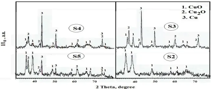Figure 1.  XRD patterns for the S1, S2, S3, S4 and S5 samples. 