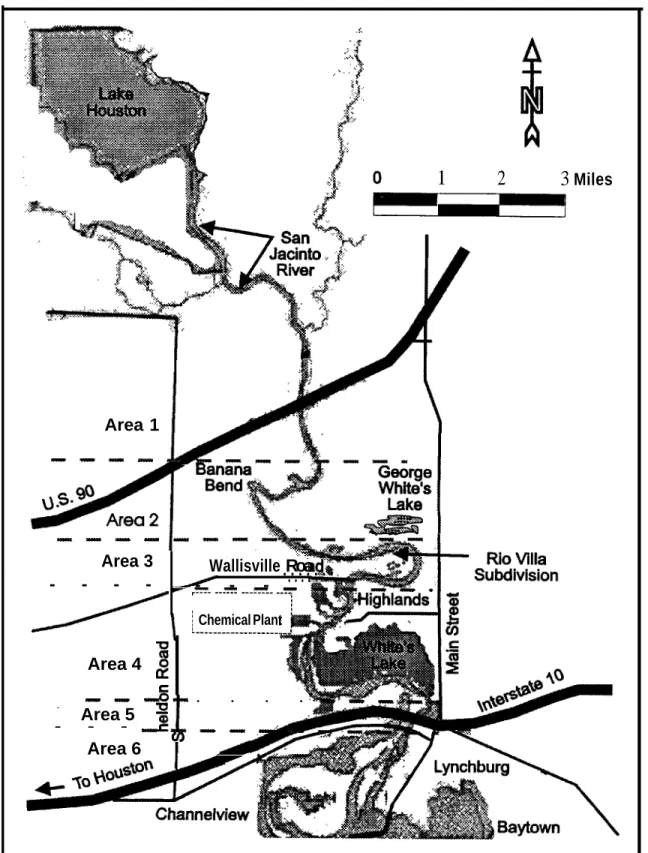 Figure 7- Six areas identified along the San Jacinto River