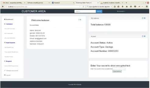 Fig 4.7: Customer dashboard with decrypted balance and account number 