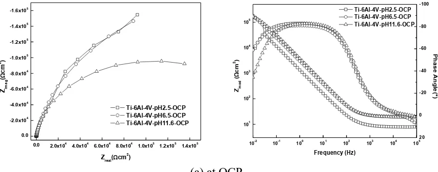 Figure 4.(b) at 1 V  Nyquist and Bode plots for Ti-15Mo alloy in PBS solution 