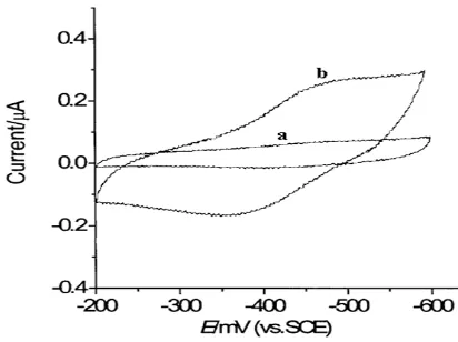 Figure 5.  Cyclic voltammograms of (a) bare GCE and (b) Mb/ CdO Nps/ GCE in (0.1 M PBS and scan rate