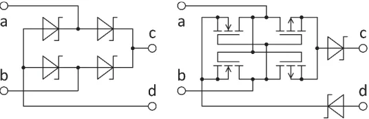 Figure 8 presents two analyzed AFE structures. The diode rectiﬁer uses low-signal Shottky diodes ofBAT54 type, characterized by the maximum conduction voltage amounting to VF = 0.32 V at IF = 1 mAand the capacitance of CD = 10 pF at VR = 1 V and f = 1 MHz