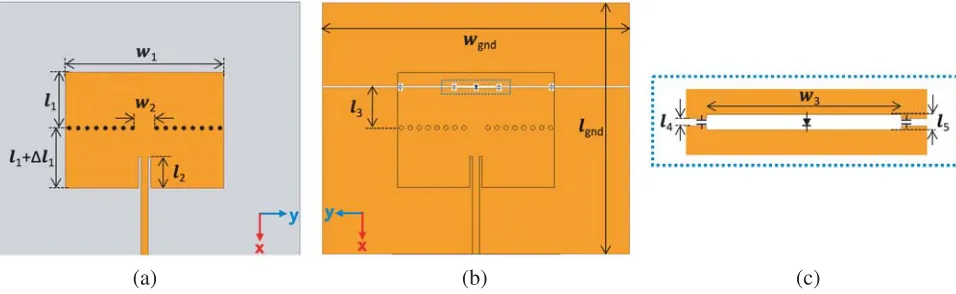 Figure 1 shows the schematic of the proposed antenna.The substrate is a ground-backed RogersRT/Duroid 5880 substrate with dielectric constant of 2.2, loss tangent of 0.001, and height of 1.575 mm.As shown in Fig