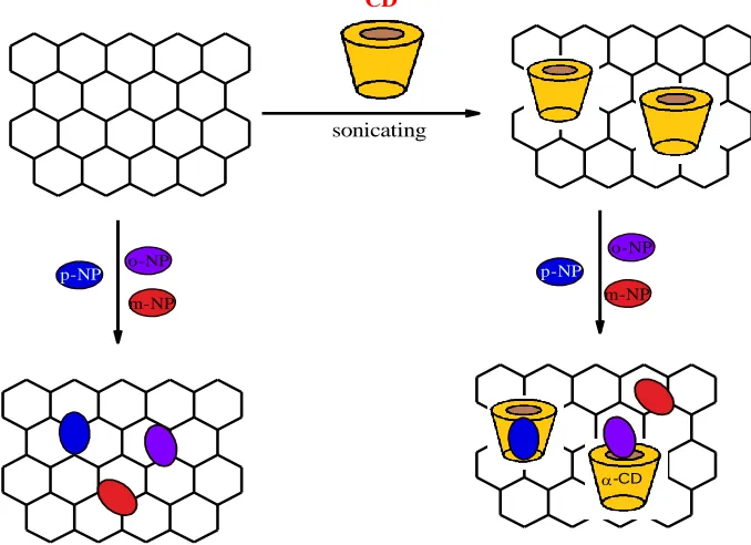 Figure 3.  Illustration of the procedure for α-CD/CRG/GCE and CRG/GCE sensing the guest molecules by an electrochemical strategy