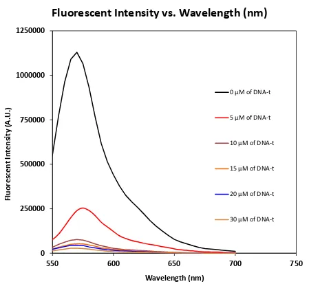 Figure 4.10: The Fluorescent Intensity of DNA-t on Iron Oxide Silica (Core-Shell) 