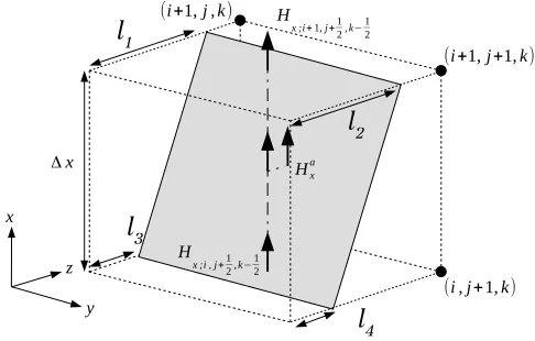 Fig. 1. Conformal algorithm applied to a single cell. The shaded surface isnot parallel to any cell face.