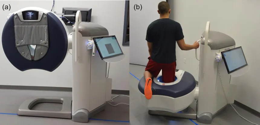 Figure 2.1: Peripheral cone-beam CT scanner pictured in conventional scan (a) mode 