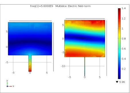 Fig. 1 Electric field on the patch before and after optimization 