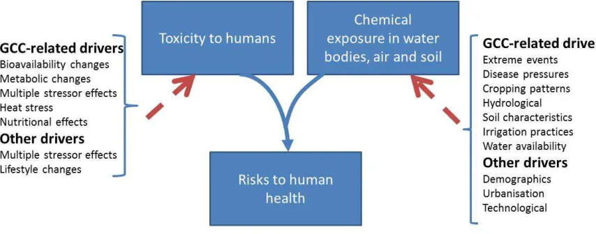 Figure 4.1 Potential global climate change (GCC) related and other drivers that will affect the risks of pollutants to human health in the UK in the future  