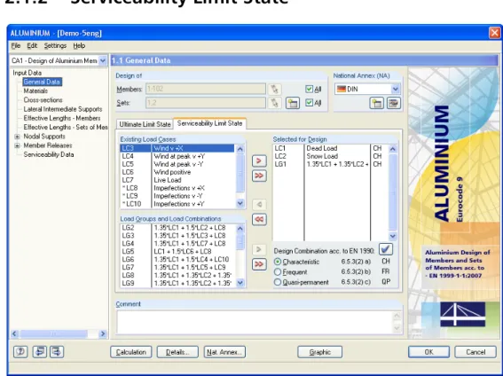 Figure 2.3: Table 1.1 General Data, Serviceability Limit State tab 