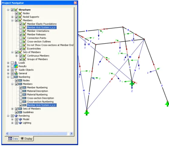 Figure 2.12: Displaying the local member axes in the Display Navigator of RSTAB 