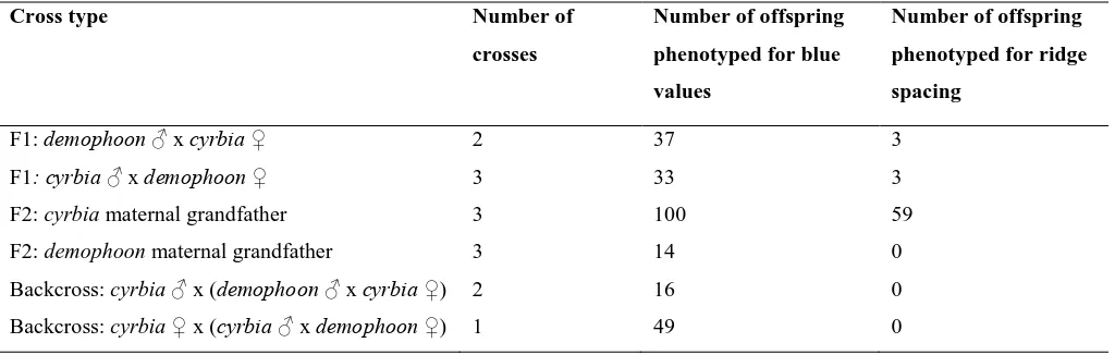 Table 1. H. erato crosses performed and the number of offspring produced from each. See 