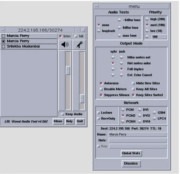 Figure 3:  The vat user interface.  The window on the right depicts the menu window.