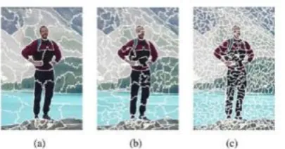 Fig. 5.1.  Image segmentation for 100, 200, and 500 super pixels. In this study, we propose using an image segmentation method, in order to process 
