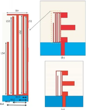 Figure 3. E-shaped monopole antenna, (a) with two slots and single stub, (b) with two slots and twostubs.