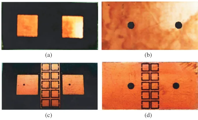 Figure 10. Prototype of the fabricated antenna array. (a) Top view without CSRR. (b) Bottom viewwithout CSRR