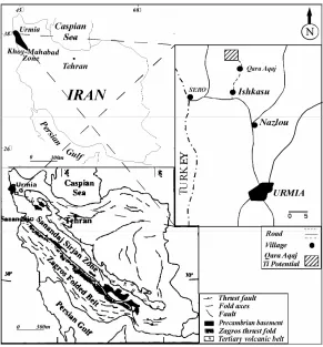 Figure 1.  Location map of the Qara Aqaj titanium potential, NW of Iran and its relation to the Khoy-Mahabad zone according to Nabavi [32] and Sanandaj-Sirjan zone according to Stocklin [48]