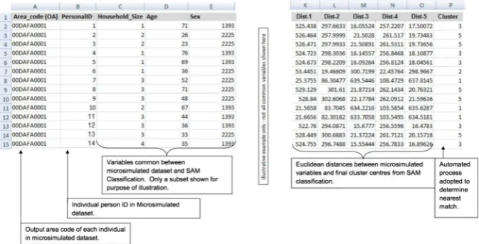 Fig. 5 Visual illustration of SAM classification to microsimulated dataset linking process