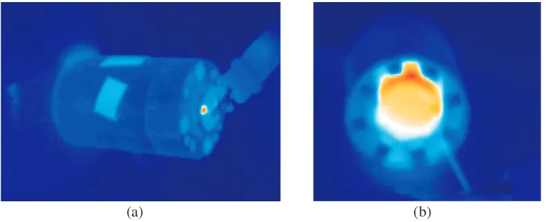Figure 4. The range of heat generation obtained with thermal imager. (a) On the outer surface of thehousing; (b) Inside MEEC when removing the bearing shield.