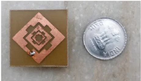 Figure 7.Bottom view of fabricated squareshaped fractal antenna with 2nd iteration.