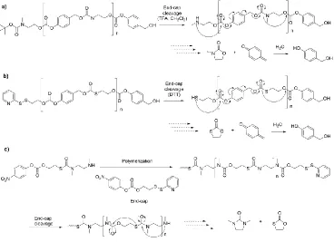 Figure 2.19 SIPs that depolymerize via cyclization and elimination reactions: a) Replacement of the carbamate from Figure 2.18 with a carbonate leads to faster depolymerization; b) Replacement of the amine nucleophile in Figure 2.18 with a thiol leads to e