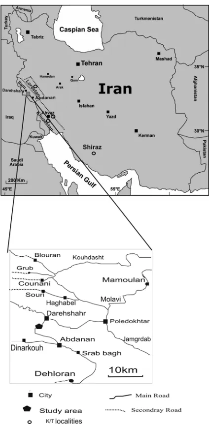 Figure 1.  Location map of the K-T sequence studies in the Lorestan Province of southwestern Iran