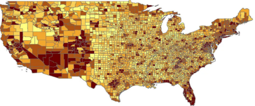 Figure 1: The share of non-traded employment in U.S. counties Source: 2000 U.S. Census, Summary File 3.