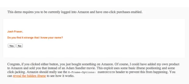 Figure 2.3: A proof-of-concept clickjacking exploit on Amazon